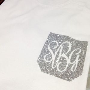 Silver glitter pocket monogram